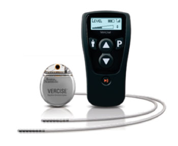 Imagen: El sistema de estimulación del cerebro profundo (DBS), Vercise, mostrado con cables y control remoto (Fotografía cortesía de Boston Scientific).