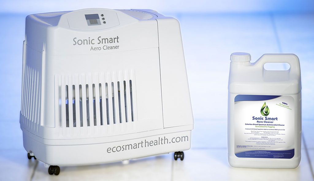 Imagen: El sistema antimicrobiano Sonic Smart y la solución Pure Sonic (Fotografía cortesía de Eco Smart Health)