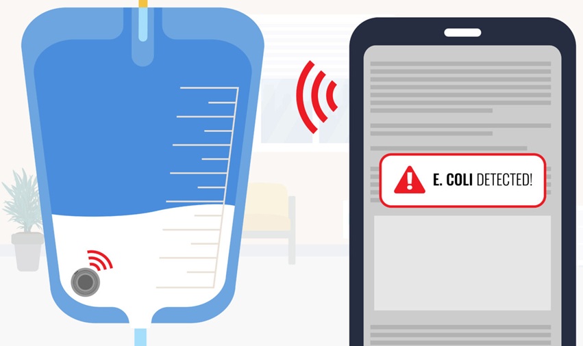 Imagen: un sensor basado en fluorescencia conectado a las bolsas de catéter identifica infecciones por E. coli (Fotografía cortesía de Rachel Barton/Texas A&M Engineering)