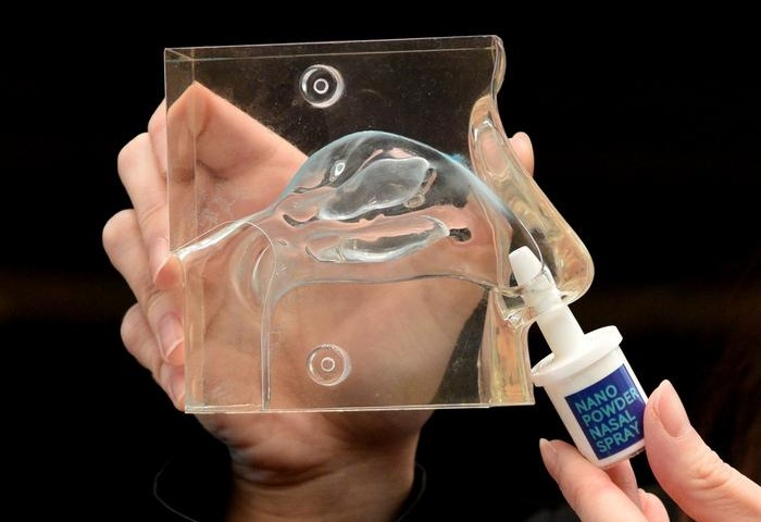 Imagen: El aerosol nasal se crea utilizando la plataforma tecnológica 'Nano-in-Micron'.  El polvo del tamaño de una micra se inhala y viaja a lo largo de la vía de la nariz al cerebro, evitando la barrera hematoencefálica para administrar el fármaco directamente al cerebro (Fotografía cortesía de la Universidad de Hong Kong).