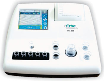 Imagen A: El ERBA ECL 105, de un solo canal, uno de los dos nuevos analizadores para la coagulación, que les suministran a los usuarios con la libertad de escogencia de análisis a partir de una gama alta de pruebas y pacientes, con resultados confiables, oportunos (Fotografía cortesía de Transasia Bio-Medicals).