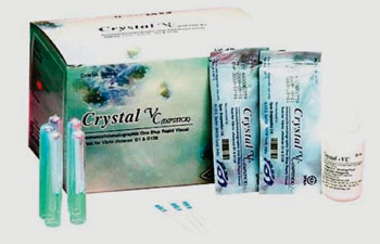 Imagen: La Tira Reactiva Crystal VC Varilla, una prueba inmunocromatográfica rápida para la detección de Vibrio cholerae en las heces (Fotografía cortesía de Span Diagnostics).
