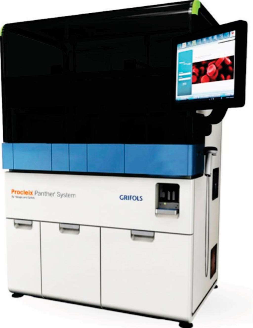 Imagen: El sistema Procleix Panther, un sistema de tecnología de ácidos nucleicos completamente integrado y automatizado para el cribado de sangre y plasma (Fotografía cortesía de Grifols Diagnostics).