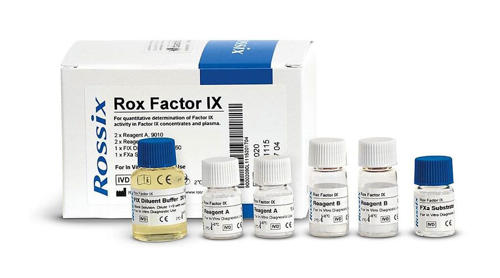 Imagen: Un kit de análisis para la determinación de la actividad del Factor IX en plasma y preparaciones de Factor IX, incluyendo la asignación de potencia de concentrados para el FIX. Es probable que la falta de aumento de la actividad de FIX, en contraste con la actividad de FVIII, durante el embarazo contribuya a la hemorragia postparto (Fotografía cortesía de Cryopep)