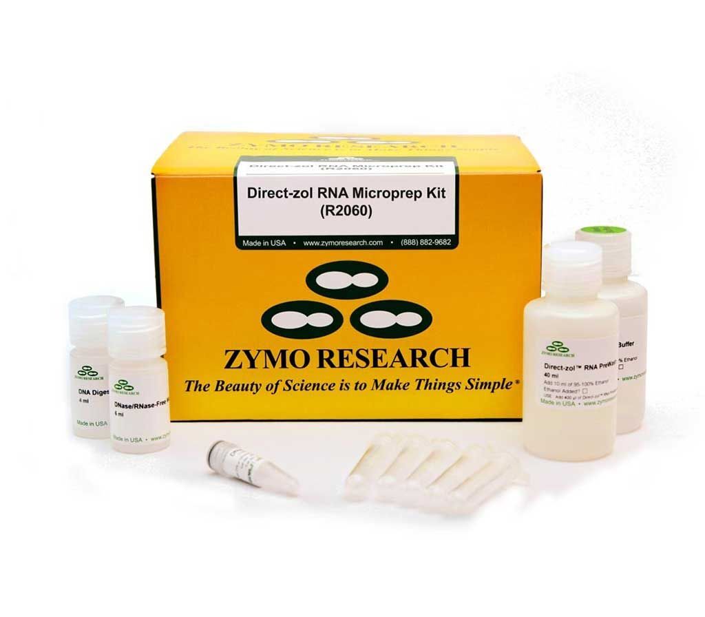 Imagen: El kit Direct-zol RNA Miniprep es un kit de purificación de ARN que proporciona un método simplificado para la purificación de hasta 100 µg (por preparación) de ARN de alta calidad directamente de muestras en reactivo TRI o similar (Fotografía cortesía de Zymo Research).