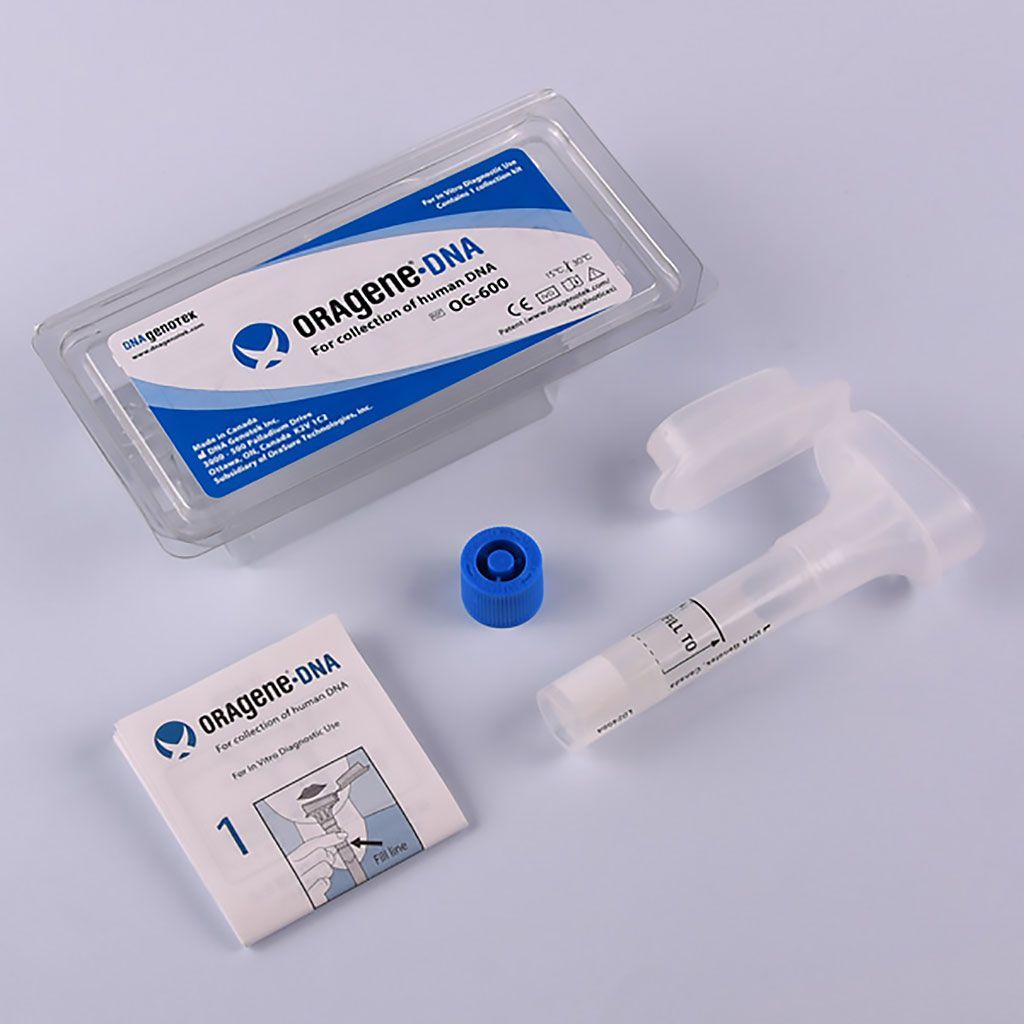 Imagen: El kit de recolección de ADN de la saliva de Oragene (Fotografía cortesía de DNA Genotek)