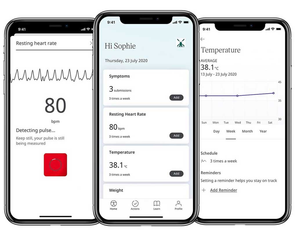 Imagen: La aplicación para teléfonos inteligentes del Estudio Fenland de COVID de Huma (Fotografía cortesía de Huma)
