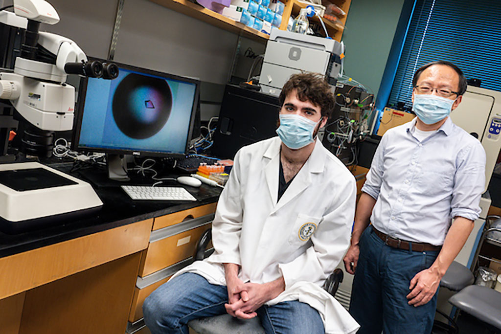Imagen: El estudiante de doctorado Michael Sacco (sentado) con Yu Chen, PhD, profesor asociado de medicina molecular (Fotografía cortesía de la USF) Imagen: El estudiante de doctorado Michael Sacco (sentado) con Yu Chen, PhD, profesor asociado de medicina molecular (Fotografía cortesía de la USF)
