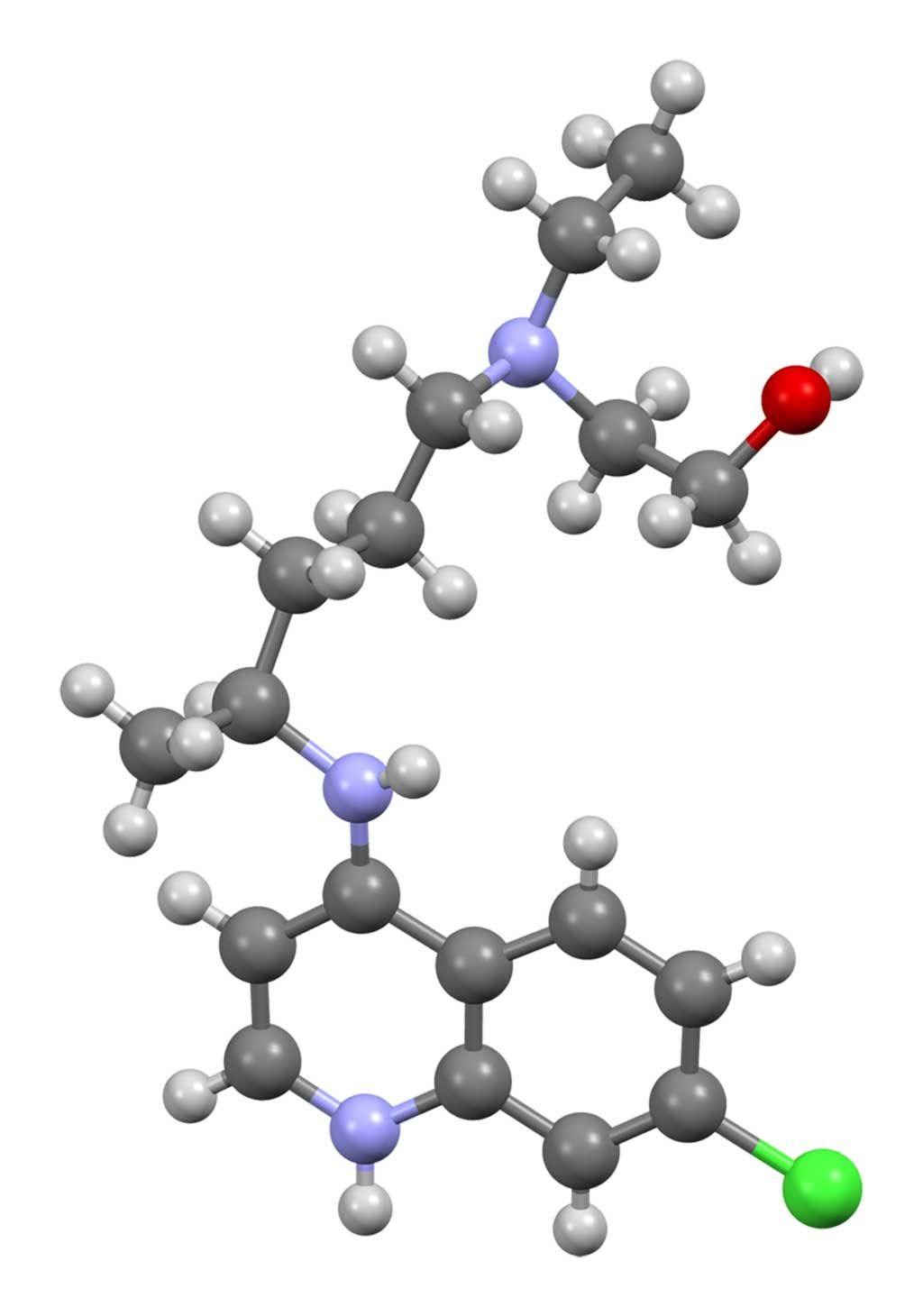 Imagen: Modelo tridimensional de una molécula de hidroxicloroquina (Fotografía cortesía de Wikimedia Commons)