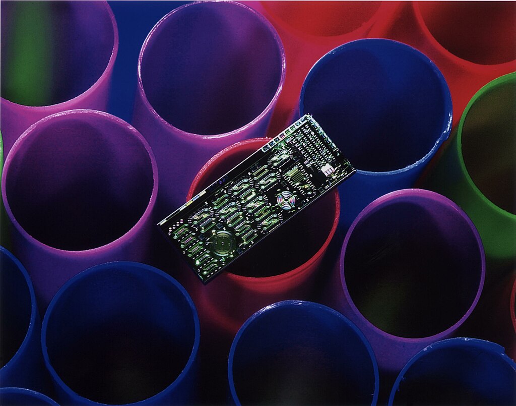 Imagen: Un módulo con ocho micro-dispositivos, completo con canales de microfluídos y motores de accionamiento (Fotografía cortesía del Departamento de Energía de los EUA)