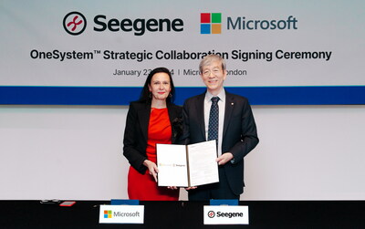 Imagen: La ceremonia de firma de colaboración estratégica de OneSystem entre Seegene y Microsoft tuvo lugar en Londres, Reino Unido, el 23 de enero (Fotografía cortesía de Seegene)