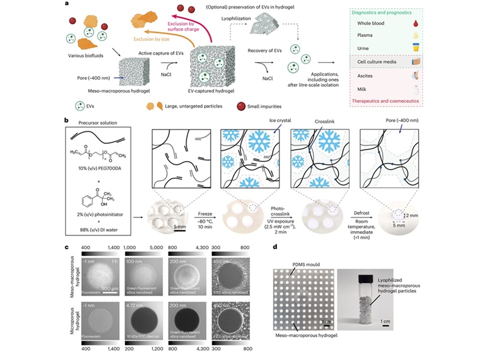 Imagen: descripción general del aislamiento y fabricación directos de VE basados ​​en hidrogel y caracterización de la porosidad de partículas de hidrogel meso-macroporosas (Junbeom Kim et al., Nature Nanotechnology, 2025. DOI: 10.1038/s41565-025-02011-1)