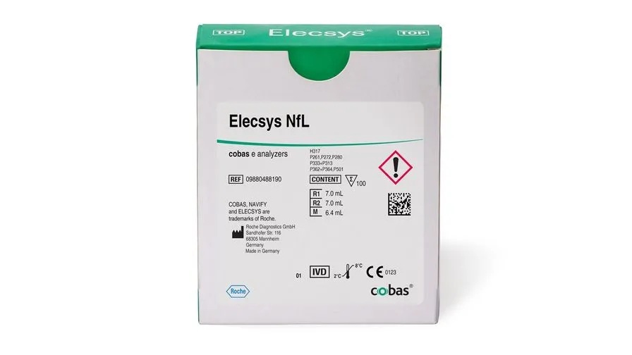 Imagen: Elecsys NfL es un inmunoensayo cuantitativo in vitro que mide las concentraciones de proteínas de cadena ligera de neurofilamentos en suero y plasma humanos (fotografía cortesía de Roche)