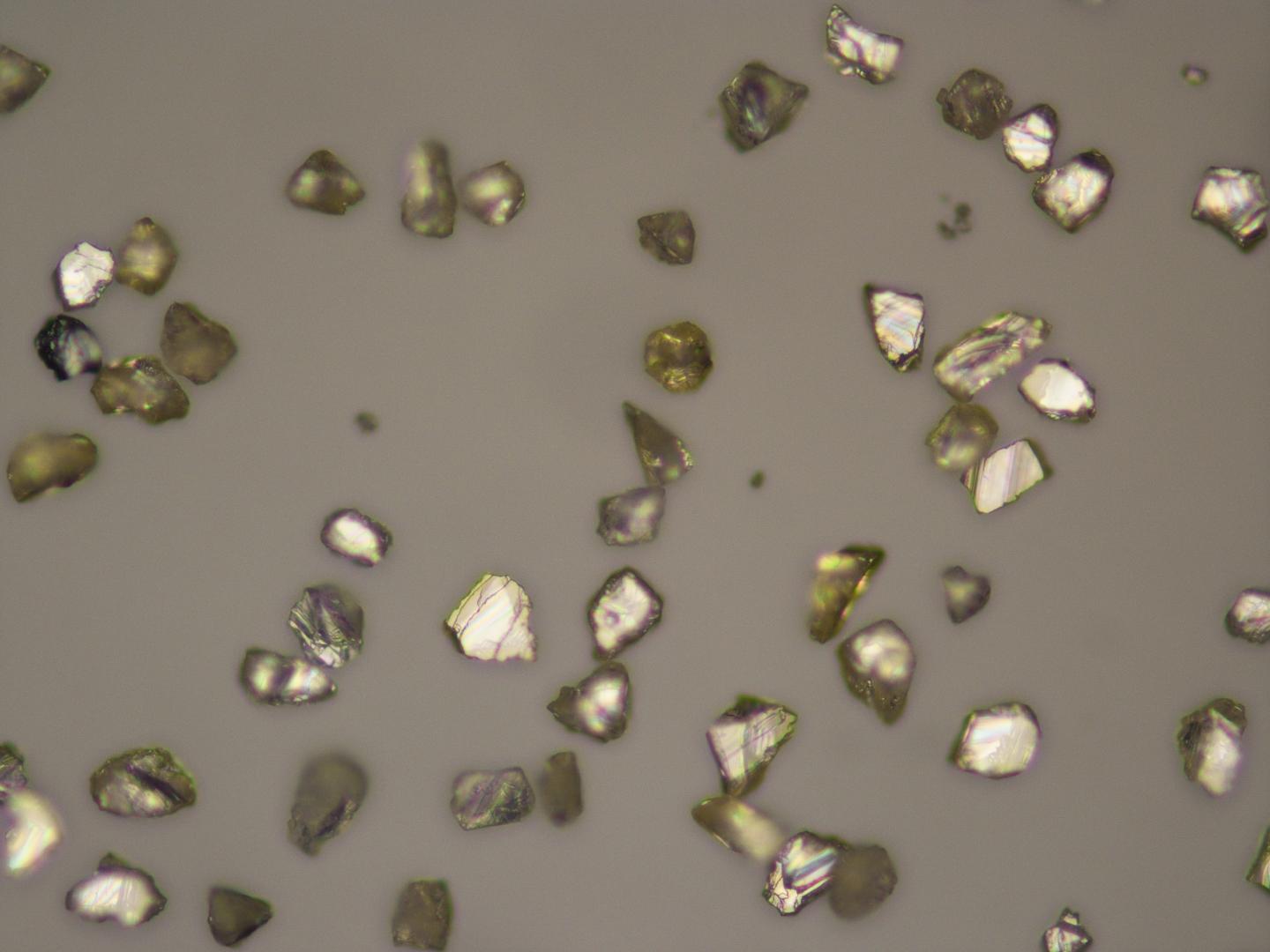 Imagen: Los nano diamantes vistos a través de un microscopio óptico (Fotografía cortesía de la Universidad de Sídney).