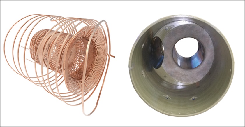 Imagen: Las bobinas que generan el campo magnético (izquierda) y una visualización de todo el escáner (Fotografía cortesía de ETH Zurich)