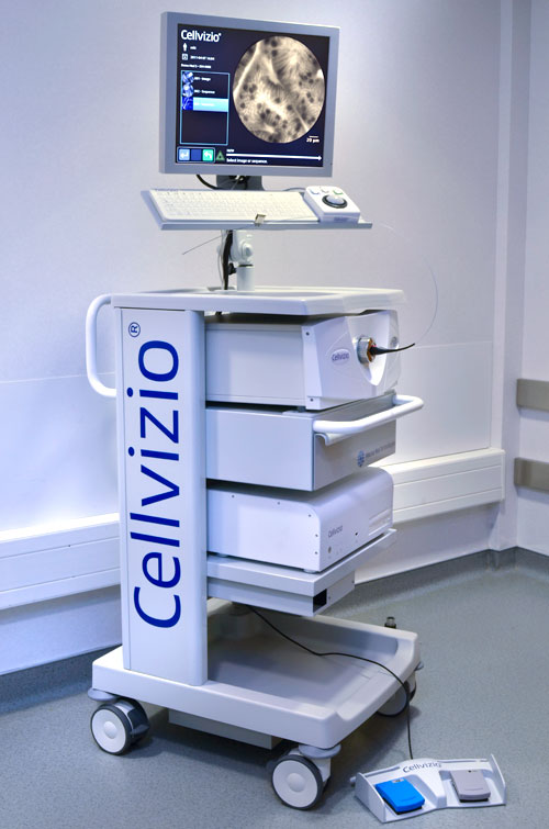 Image: The Cellvizio probe-based confocal laser endomicroscopy (pCLE) system (Photo courtesy of Mauna Kea Technologies).