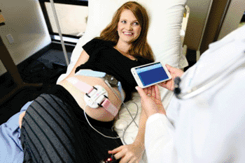 Image: The Sense4Baby System with fetal monitor and uterine contraction pressure sensor (Photo courtesy of Sense4Baby).