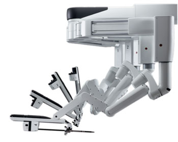 Image: The da Vinci Xi Surgical System with splayed arms (Photo courtesy of Intuitive Surgical).