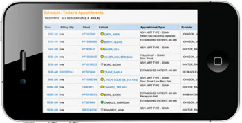 Image: Meditouch appointment module on an iPhone (Photo courtesy of HealthFusion).