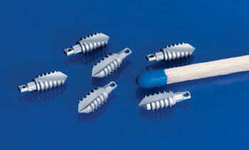 Image: Demonstrator suture anchors made of FE-TCP (Photo courtesy of Fraunhofer IFAM).