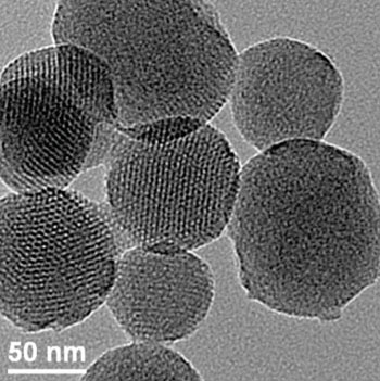 Image: Transmission electron microscopy (TEM) image of mesoporous silica (Photo courtesy of the Dr. Victor Lin group at Iowa State University).