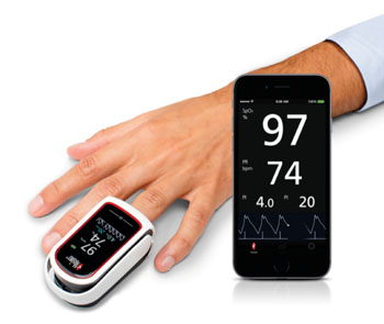Image: The MightySat Rx fingertip wireless pulse oximeter (Photo courtesy of Masimo).