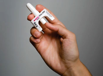 Image: The Narcan nasal spray device (Photo courtesy of Adapt Pharma).