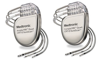Image: The Medtronic Amplia MRI and Claria MRI CRT-Ds (Photo courtesy of Medtronic).