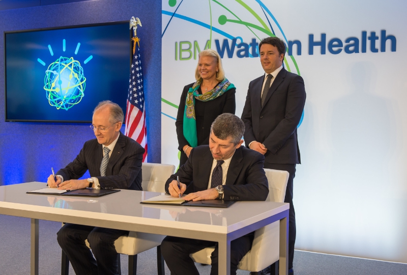 Image: IBM CEO Ginni Rometty and Italian Prime Minister Matteo Renzi witness the signing of the agreement for the planned Watson Health European Center of Excellence (Photo courtesy of IBM).