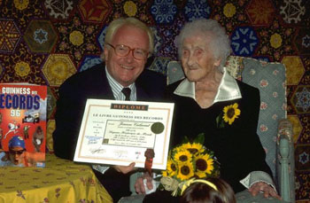 Image: Jeanne Calment enrolled into the Guinness Book of World Records (Photo courtesy of nealirc.org).