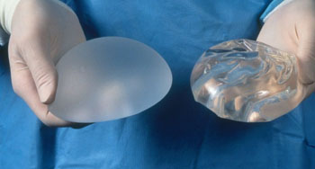Image: Silicone and saline breast implants side by side (Photo courtesy of Science Photo Library).