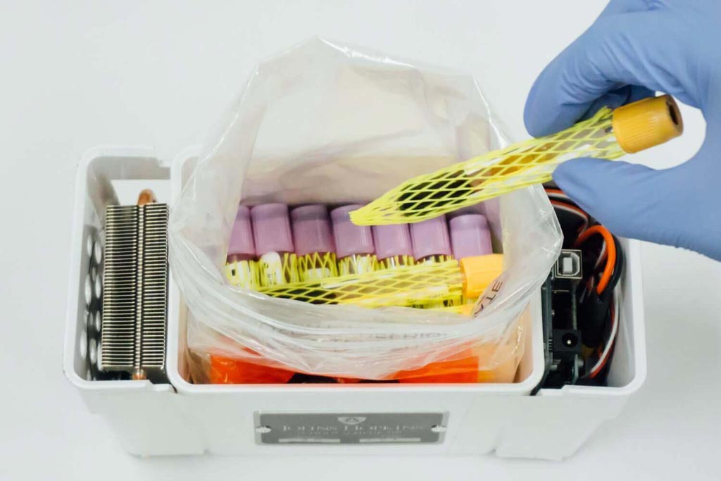 Image: The temperature-controlled specimen transport container used by the drones (Photo courtesy of JHU).