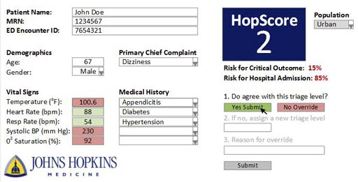 Image: The Johns Hopkins electronic triage tool interface (Photo courtesy of JHU).