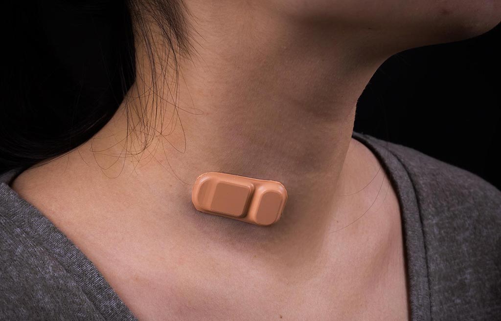 Image: A Band-Aid like wearable sensor monitors ventricular shunts (Photo courtesy of Northwestern University).