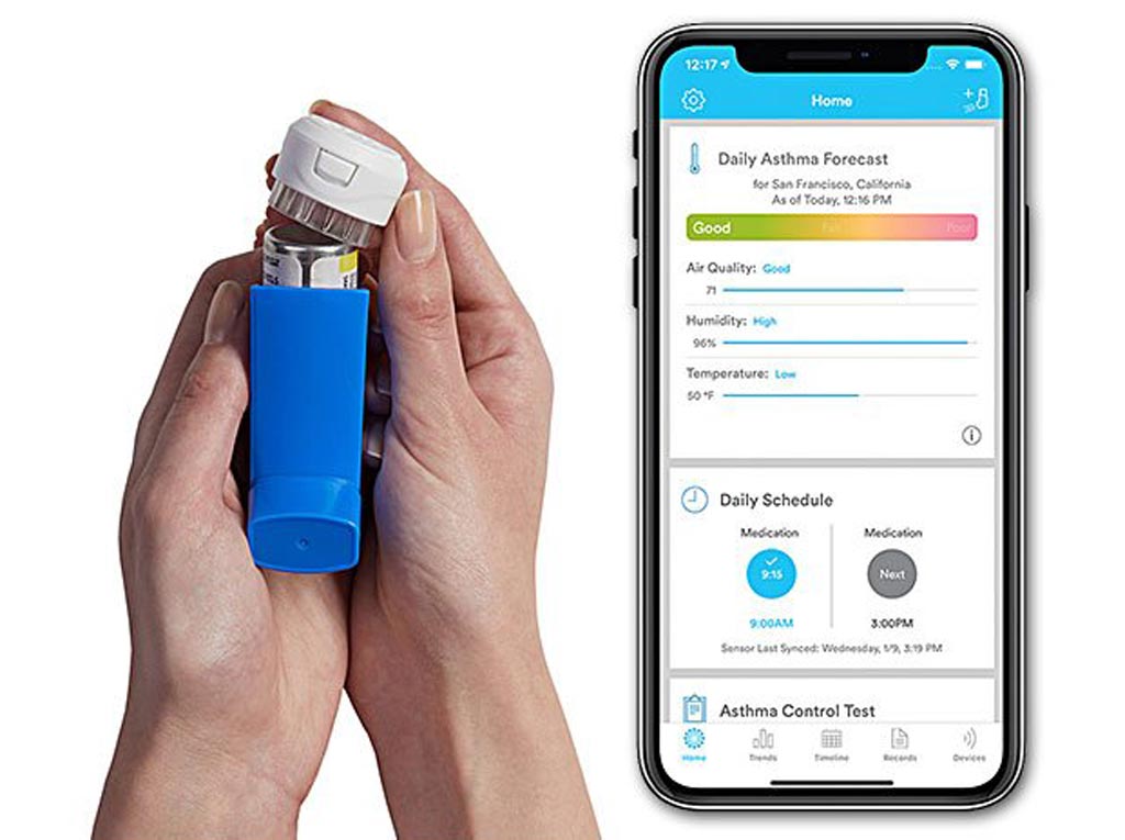 Image: The Propeller Health EIM fits on top of a standard inhaler (Photo courtesy of Propeller Health).