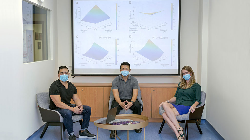 Image:  Professor Dean Ho, Associate Professor Edward Chow, and Dr Agata Blasiak worked with their collaborators to derive an optimal combination of available therapies against SARS-CoV-2 using the IDentif.AI platform (Photo courtesy of National University of Singapore)