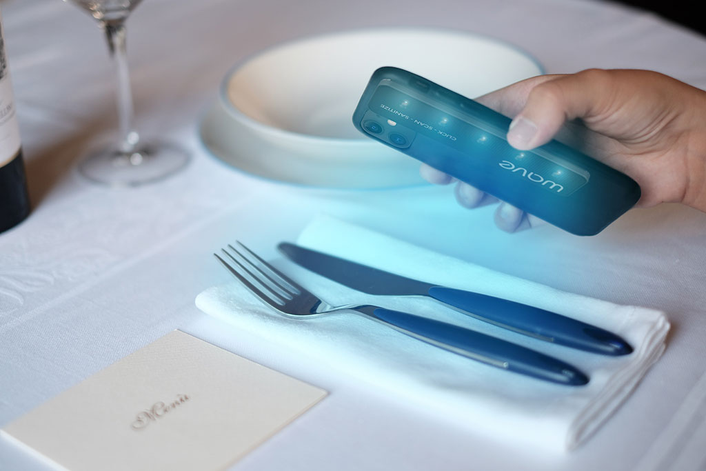 Image: A UV-C lamp that links to a smartphone sanitizes surfaces on demand (Photo courtesy of UV-C Labs)