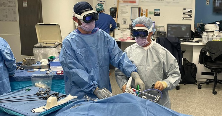 Image: Minimally invasive surgeons are evaluating the potential use of spatial computing apps on Apple Vision Pro in the OR (Photo courtesy of UC San Diego Health)