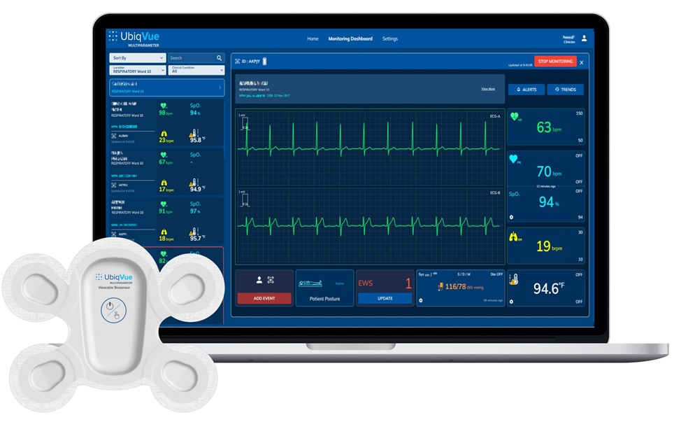 Image: The UbiqVue 2A Multiparameter System is based around a wearable ciosensor with chest-based SpO2 (Photo courtesy of LifeSignals)