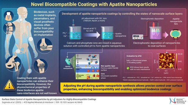 Image: Researchers developed the highly biocompatible apatite nanoparticles by manipulating surface properties through pH changes (Photo courtesy of Motohiro Tagaya/Nagaoka University of Technology)