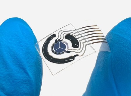 Image: A wearable sweat sensor based on the core–shell nanoparticle technology (Photo courtesy of Caltech)