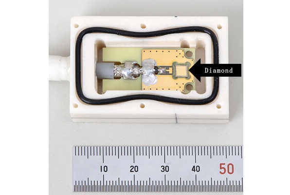 Image: A 4mm square diamond radiation detector (Photo courtesy of Orbray) Image: A 4mm square diamond radiation detector (Photo courtesy of Orbray)