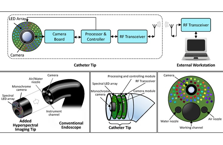 Image: The proposed hyperspectral endoscopic imaging system includes a spectral LED array in the catheter tip (Courtesy of N. Modir et al., doi 10.1117/1.JMI.12.3.035002)