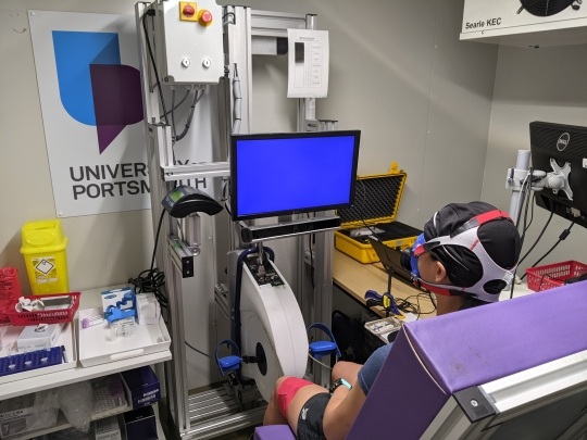 Image: Researchers monitor physiological signals while participant cycles in hypoxic state (Courtesy of University of Portsmouth)