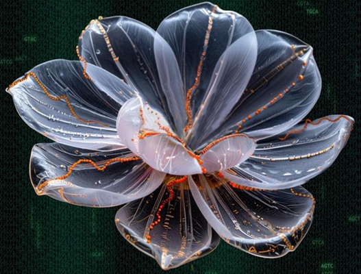 Image: Visualization of the microscopic DNA flowers (Photo courtesy of Justin Hill, Philip Rosenberg, and Ronit Freeman) Image: Visualization of the microscopic DNA flowers (Photo courtesy of Justin Hill, Philip Rosenberg, and Ronit Freeman)
