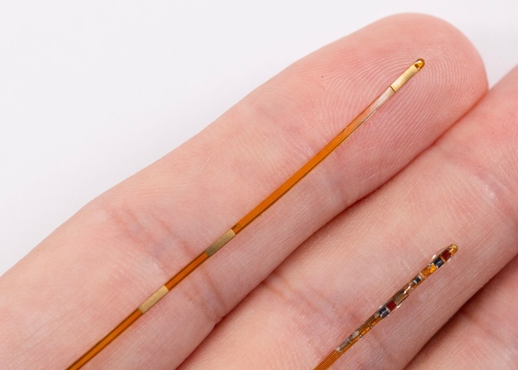 Image: The new probe is just three times the width of the diameter of a single hair (Photo courtesy of John A. Rogers/Northwestern University)