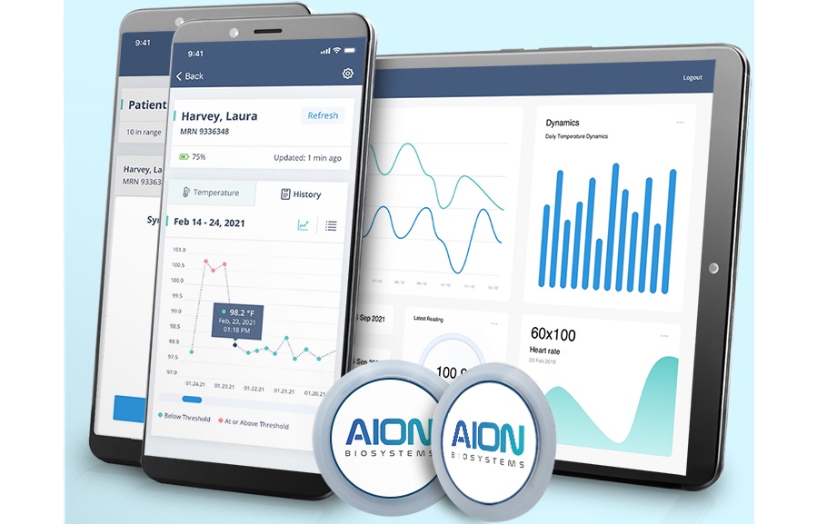 Image: AION’s TempShield is a U.S. FDA-cleared wearable that continuously monitors body temperature, capturing subtle changes that can signal early clinical deterioration (photo courtesy of AION Biosystems)