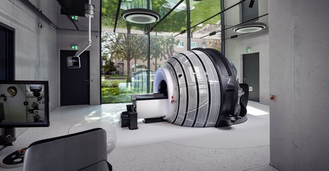 Image: Exterior view of the ZAP-X Gyroscopic Radiosurgery treatment suite at the European Radiosurgery Center Munich (photo courtesy of ZAP Surgical Systems, Inc.)