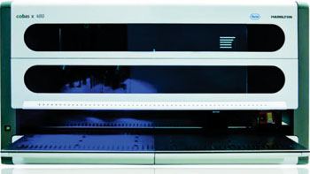 The cobas 4800, a fully automated sample preparation device, which amplifies and detects DNA targets using real-time polymerase chain reaction (PCR)