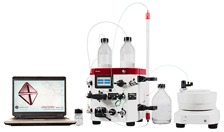 Image: The ÄKTA start protein purification system with the Frac30 fraction collector (Photo courtesy of GE Life Sciences).